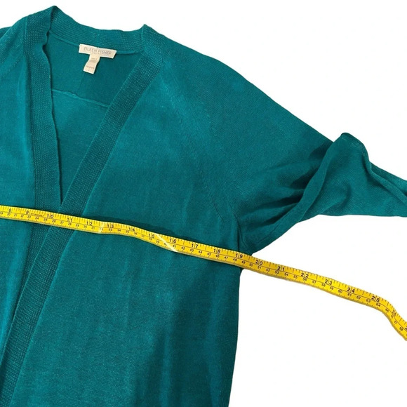 Eileen Fisher Teal Green Open Front Short Sleeve Organic Linen Cardigan Size PP - Picture 9 of 13